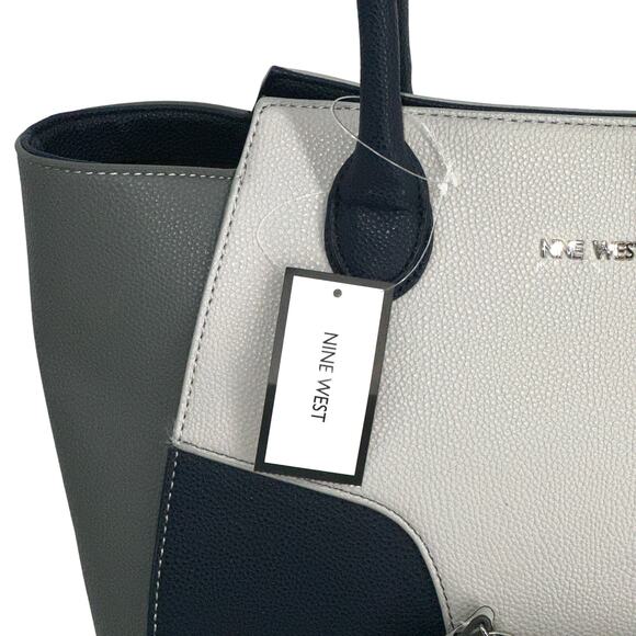 Nine West Sierra Tote Handbag with Matching Wallet Gray Navy Leather Purse NWT - Picture 5 of 16